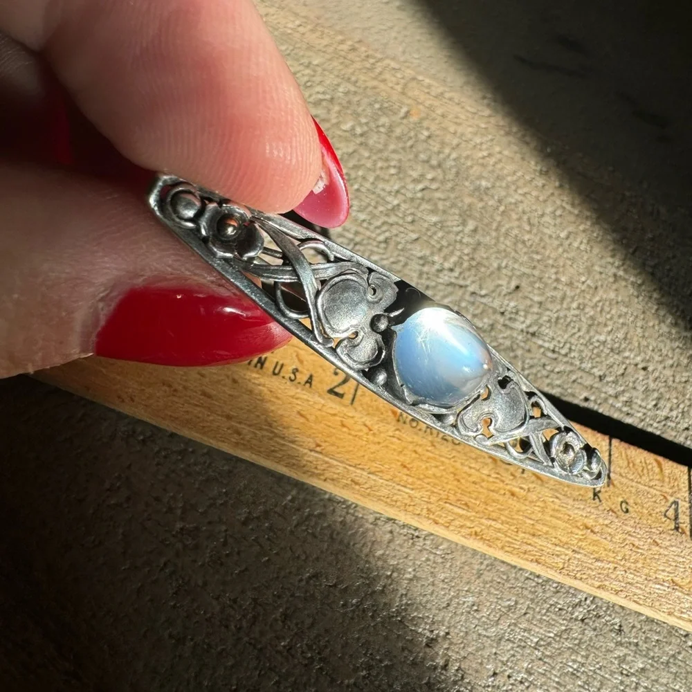 925 Sterling silver and opalite vintage pin brooch 5.0g